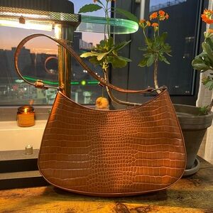 Light Brown Faux Crocodile UO Minimalist Curved Shoulder Bag